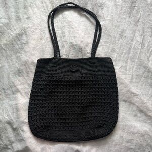 vintage black crochet shoulder bag